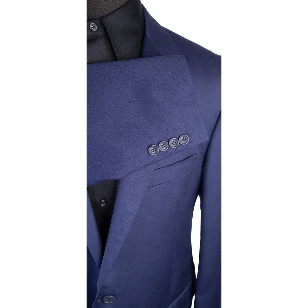 Coppley 2-Pcs Solid Navy Blue Suit 100's Wool Blazer Jacket Sz 44T Pants 38X33